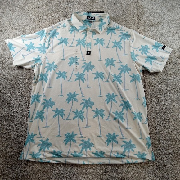 Bad Birdie Shirt Mens 2XL Green Beige Chasin' Shades Palm‎ Trees Golf Polo